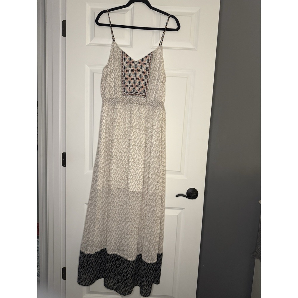 Anthropologie Skies Are Blue Maxi Dress Large Cream W Multi Embroidery